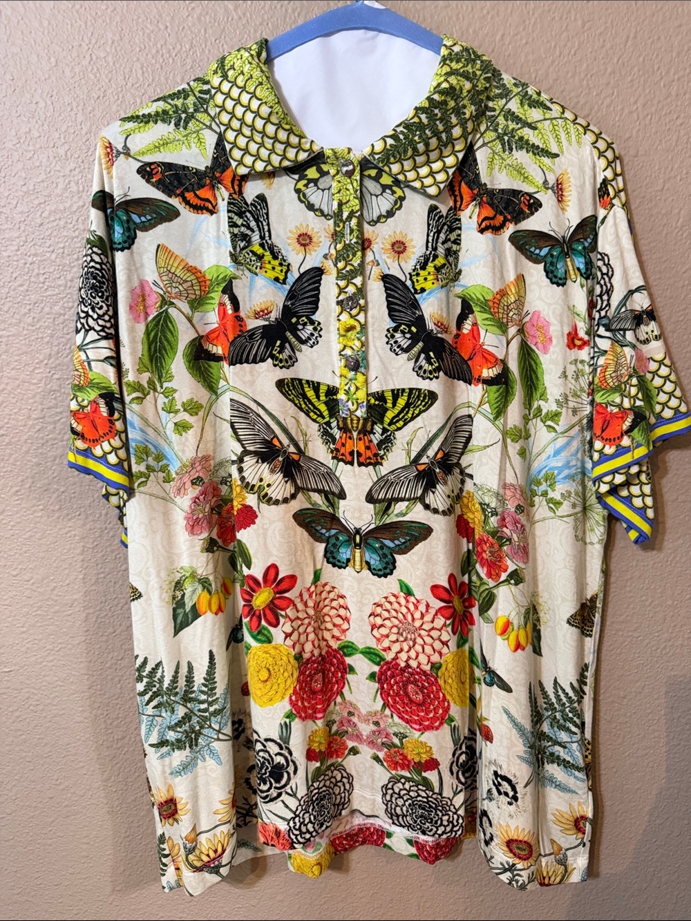 Johnny Was Multicolor Butterfly & Floral Short Sleeve Tee